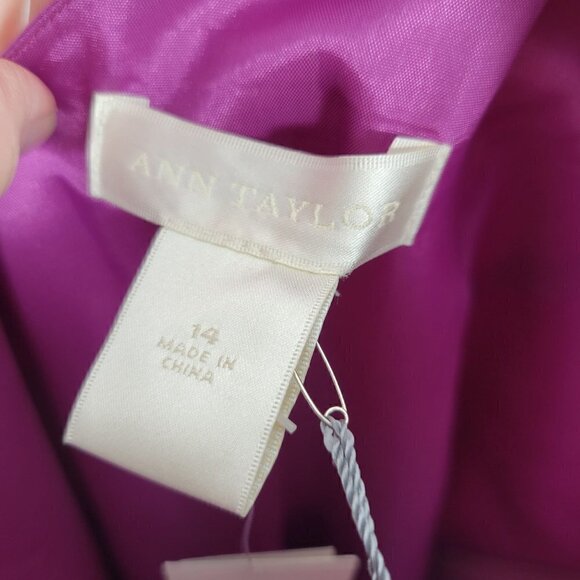 NWT Ann Taylor Women's Celebrations Silk Dupioni Purple Belted Dress Size 14 - Picture 16 of 16